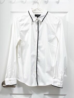 Banana Republic Factory White Button-Down Shirt with Black Trim